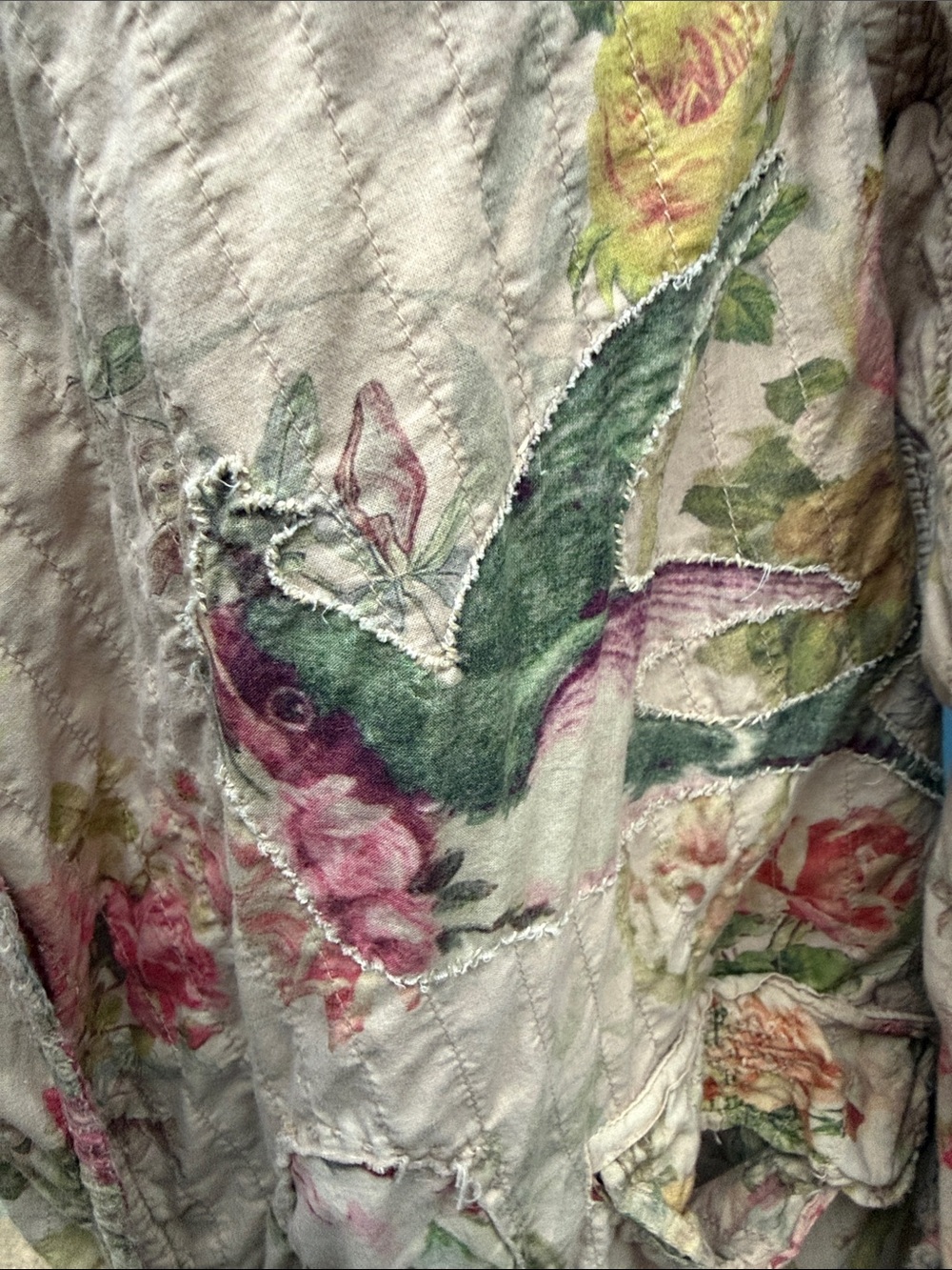 Magnolia Pearl Quilted Cream Jacket Leni Pink & Green Floral Print One size - Picture 4 of 11